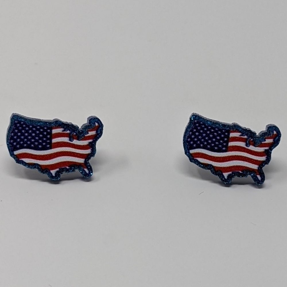 American Flag red white and blue glitter acrylic earrings - Picture 3 of 7